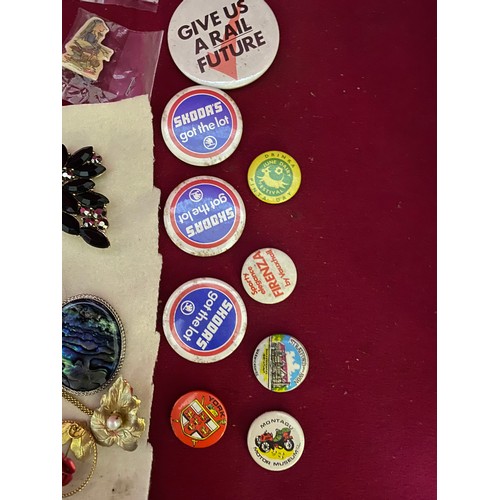 268 - Selection of brooches and pin badges including 7 x Roald Dahl badges and a golly badge