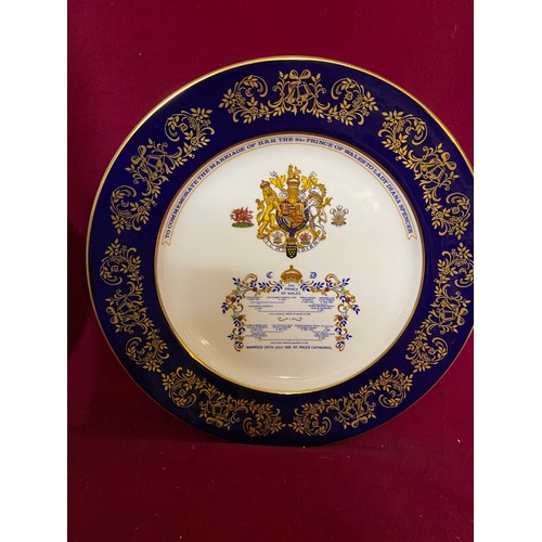 162 - Vintage Wedgwood and Aynesley Royal china plates and 4 Elizabeth II commemorative mugs.