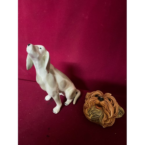 167 - Vintage Spanish porcelain Labrador, Italian Poodle sculpture, Bossons Yorkie and sculptured gun dog