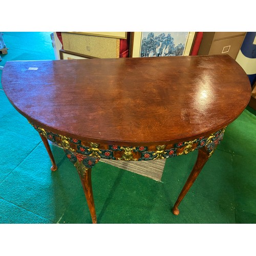 424 - Half Moon Table with coloured detail around top. 114x60x80cms.