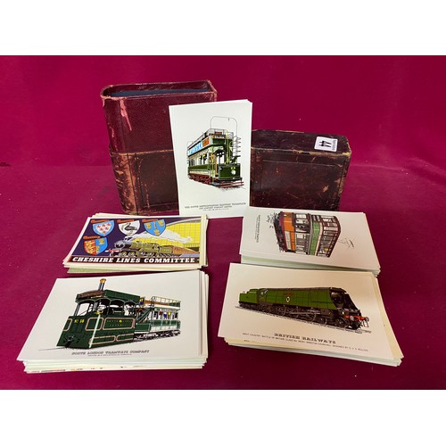 44 - Collection of Train, Tram and Bus Postcards in vintage book case