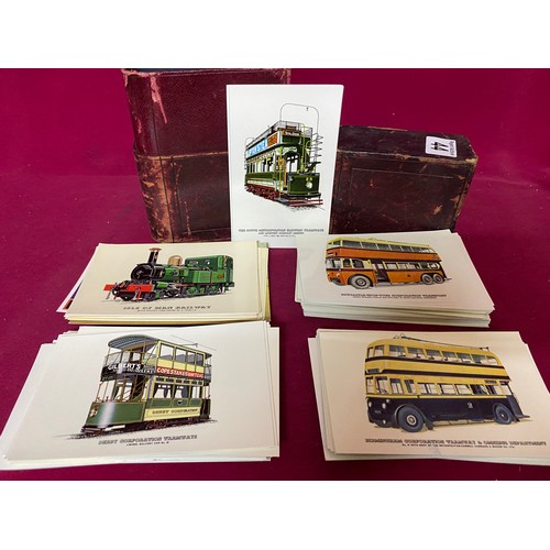 44 - Collection of Train, Tram and Bus Postcards in vintage book case