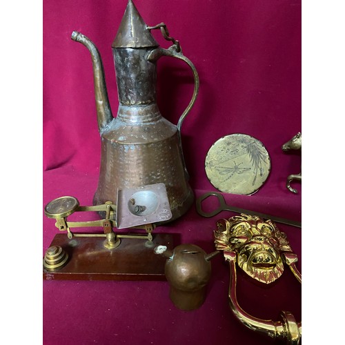 51 - Box of brass and copper ornaments and curios