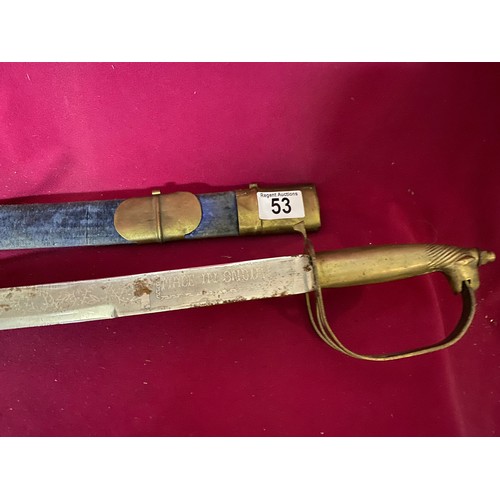 53 - Decorative brass handled sword in sheath