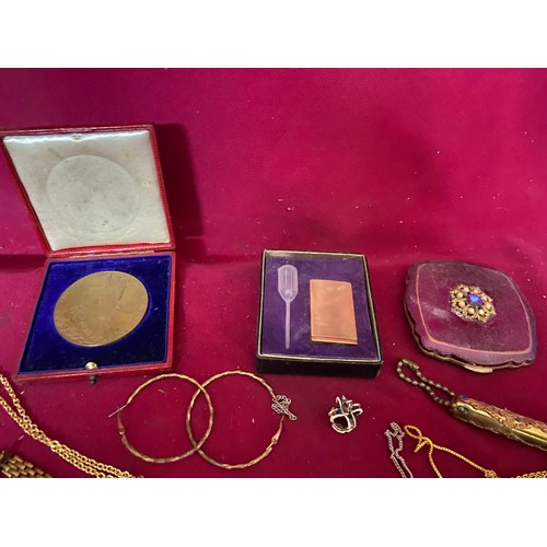 447 - Collection of costume jewellery, watches, bracelets, 1902 coronation medal and other curios