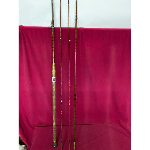 450 - JJS Walker Bampton Alnwick 11270 3 piece split cane fishing rod with spare tip