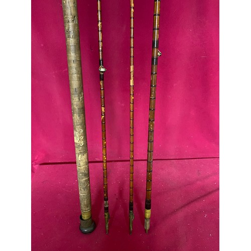 450 - JJS Walker Bampton Alnwick 11270 3 piece split cane fishing rod with spare tip