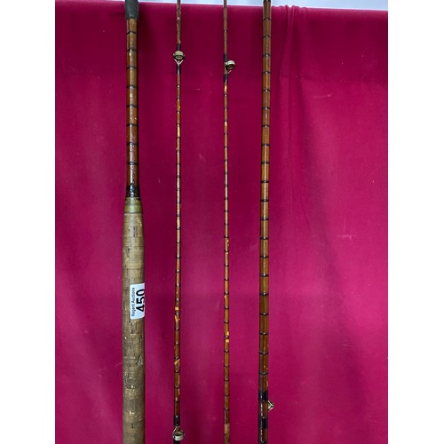 450 - JJS Walker Bampton Alnwick 11270 3 piece split cane fishing rod with spare tip