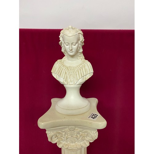 429 - 26 cm tall white bisque girl bust on 56 cms tall column