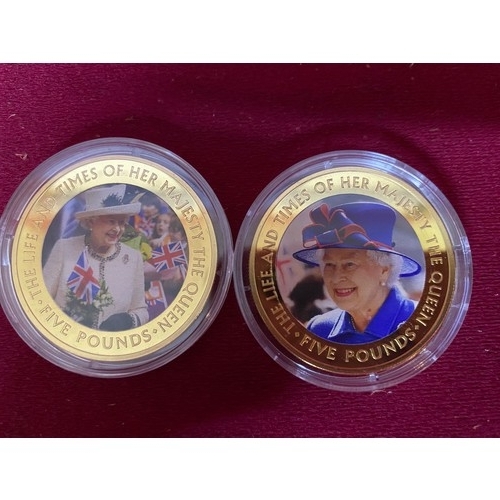 16 - 3 Gold plated £5 coins in mint condition in capsules.