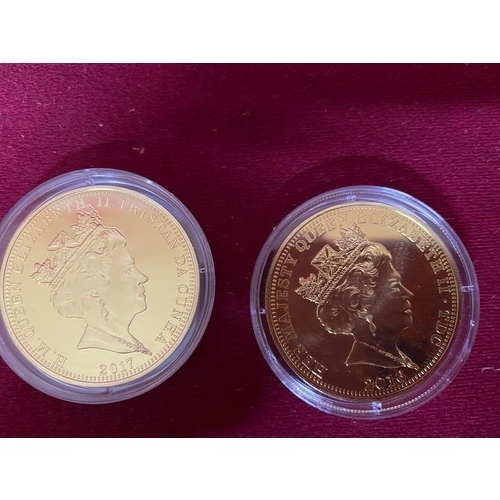 16 - 3 Gold plated £5 coins in mint condition in capsules.