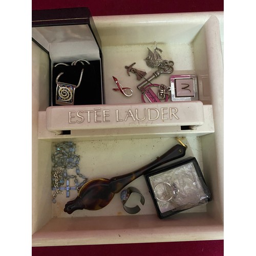 50 - Estee Lauder tray filled with vintage costume jewellery