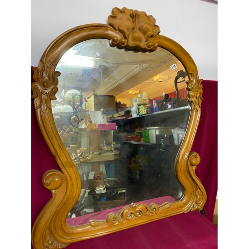 425 - Large ornate maple wood over mantle mirror