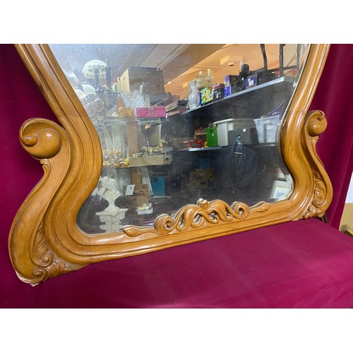 425 - Large ornate maple wood over mantle mirror