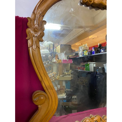 425 - Large ornate maple wood over mantle mirror