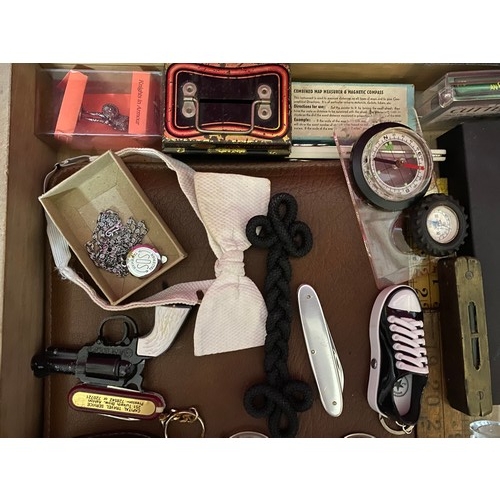 168 - The ultimate vintage Man drawer including bow ties, compass, whistle and lots more