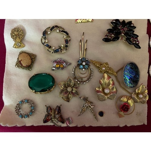 268 - Selection of brooches and pin badges including 7 x Roald Dahl badges and a golly badge