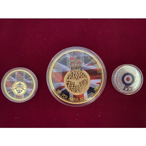 411 - 3 commemorative coins celebrating the 100th Anniversary of the Royal Air Force and the 75th annivers... 