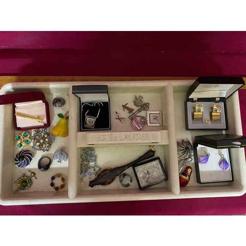 50 - Estee Lauder tray filled with vintage costume jewellery