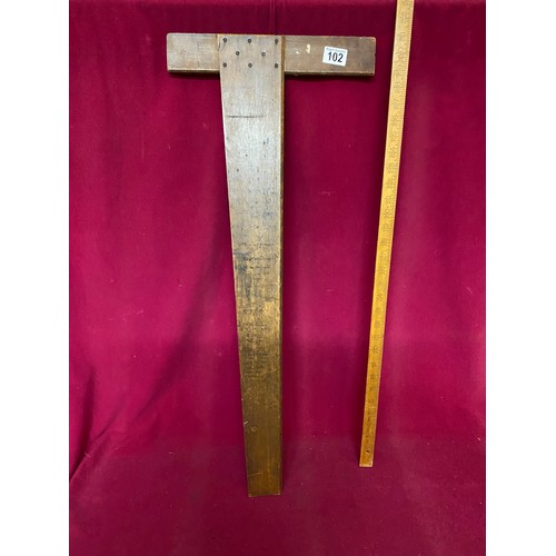 102 - Vintage wooden T square signed by the class of Royal Military College Canada 1905