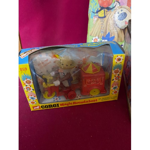 135 - Magic Roundabout items including an Annual 1970, a boxed Corgi Mr Mchenry's trike and Zebedee box, c... 