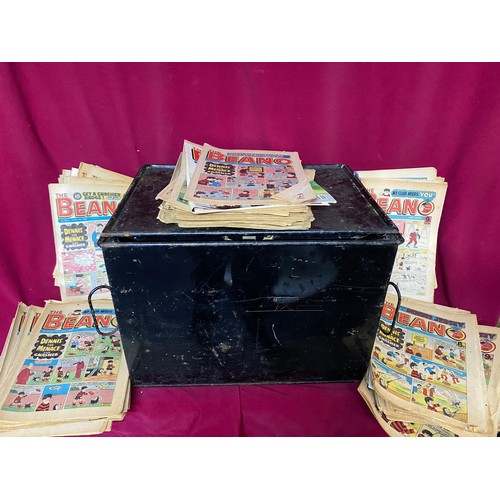 8 - Metal strongbox filled with Beano and Dandy comics.