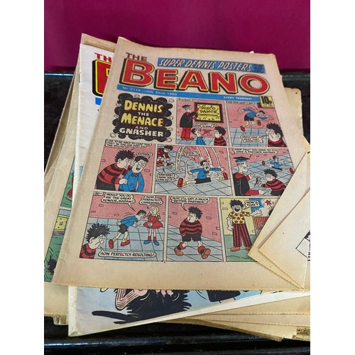 8 - Metal strongbox filled with Beano and Dandy comics.