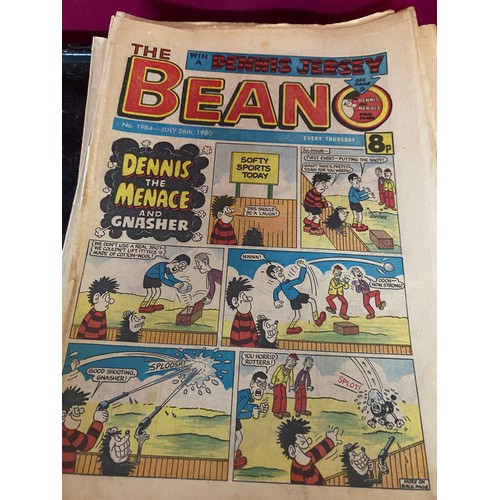 8 - Metal strongbox filled with Beano and Dandy comics.