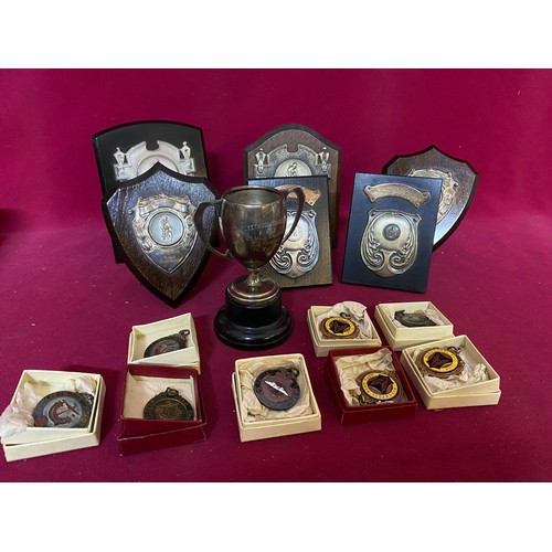 14 - Collection of Fleetwood cycling medals and trophy