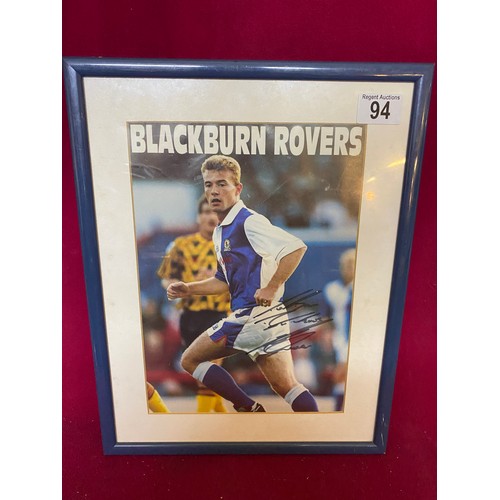 94 - Hand signed picture of Alan Shearer whilst playing for Blackburn.