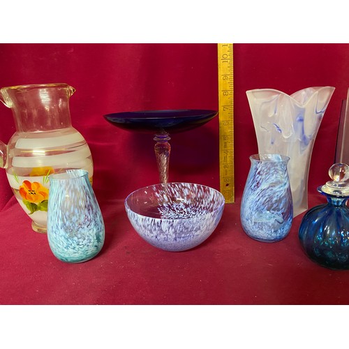 167 - Selection of coloured glassware, tallest is 24cms.