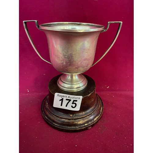 175 - Antique hallmarked silver trophy on wooden base, 14cms