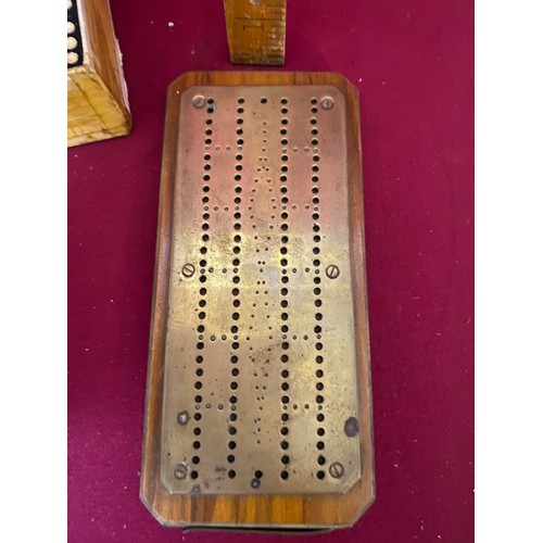 176 - WW2 pocket dominoes, antique brass cribbage board and imperial dominoes.