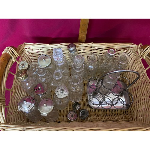 183 - Antique Daykin & Son silver condiment tray and assorted crystal and cut glass condiments