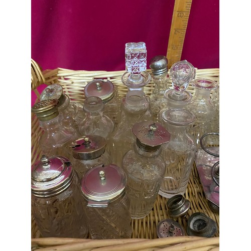 183 - Antique Daykin & Son silver condiment tray and assorted crystal and cut glass condiments