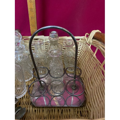 183 - Antique Daykin & Son silver condiment tray and assorted crystal and cut glass condiments