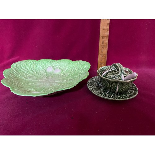 187 - Vintage Majolica and Carltonware plates and Portugese cabbage plates.