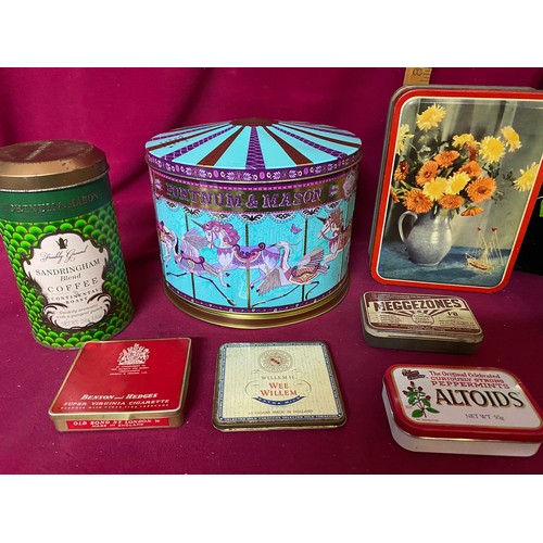 189 - Selection of 9 vintage advertising tins including some from Fortnum & Mason.