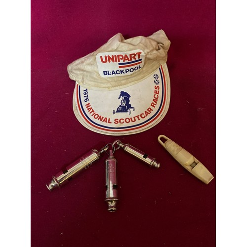 119 - Set of 3 Acme whistles, 'Acme Scout', 'Acme Guide' and 'Acme Scout Master' whistles and a 1976 /nati... 