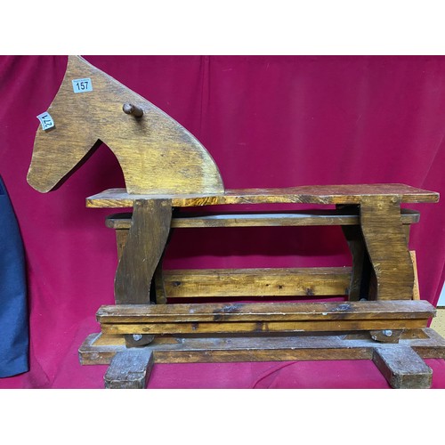 157 - Vintage handmade wooden rocking horse.