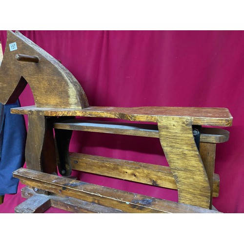 157 - Vintage handmade wooden rocking horse.