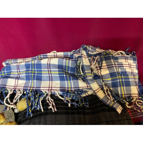 367 - Selection of 3 x kilts, 2 made by Thomas Gordon and Sons Glasgow, a sporran and a sash.