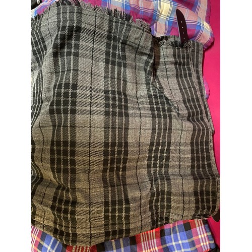 367 - Selection of 3 x kilts, 2 made by Thomas Gordon and Sons Glasgow, a sporran and a sash.