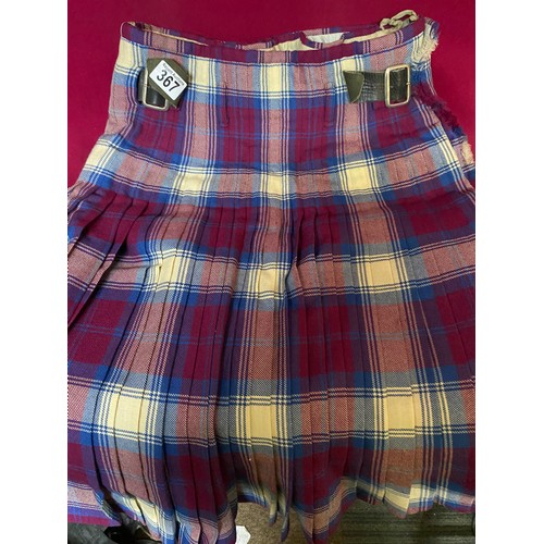 367 - Selection of 3 x kilts, 2 made by Thomas Gordon and Sons Glasgow, a sporran and a sash.