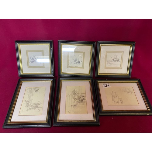 374 - Selection of 6 x Winnie the Pooh framed prints measuring approx 24 x 19 cms