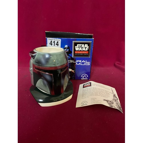 414 - Vintage Star Wars classic collector series Boba Fett figural mug, first edition. Made by Applause in... 