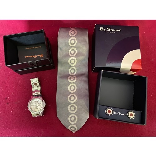 28 - Ben Sherman watch, tie and cufflinks, all boxed.