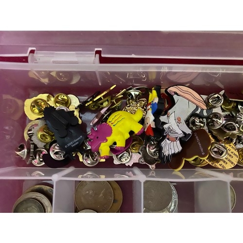 35 - Selection of badges, pins and coins.