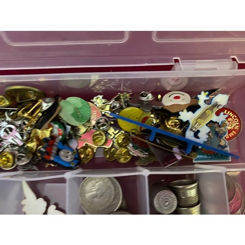 35 - Selection of badges, pins and coins.