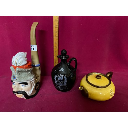 72 - Collection of novelty teapots and commemorative jug.